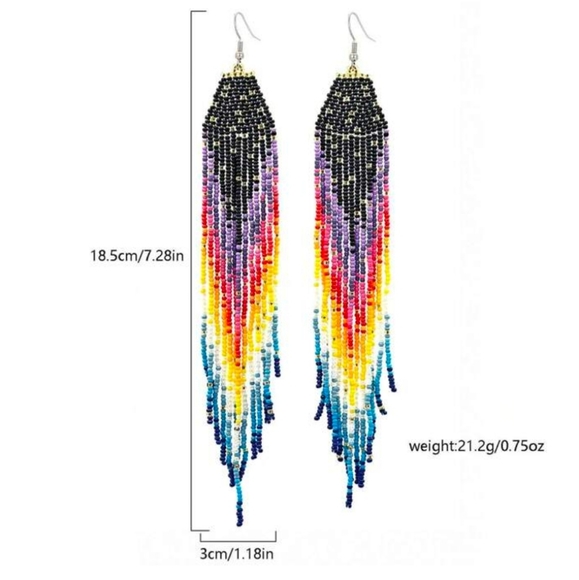 Colorful Beaded Fringe Earrings - Picture 4 of 5